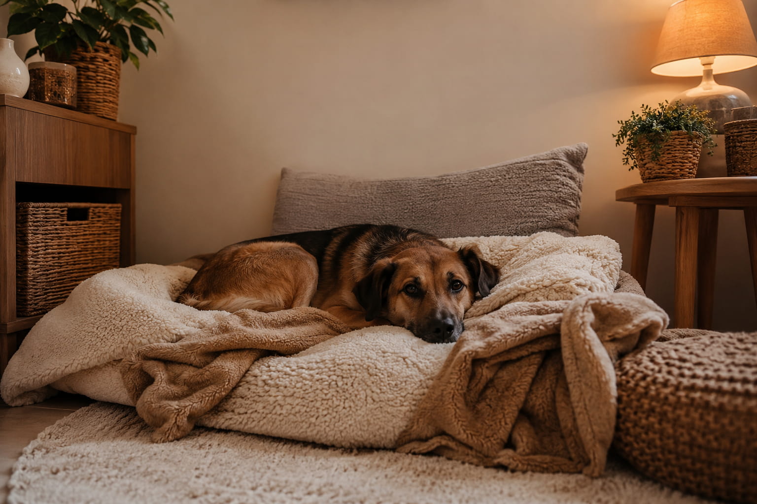 Hund liegt im Hundebett